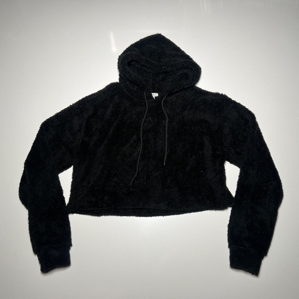 Favlux Black Soft Fuzzy Polyester Crop Hoodie Womens Size L